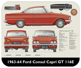 Ford Consul Capri 116E 1500GT 1962-64 Place Mat, Small
